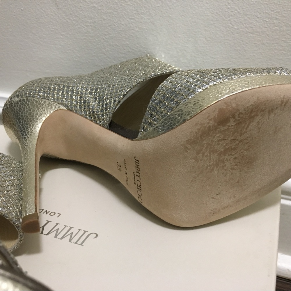 New Jimmy Choo Private Champagne Glitter Sandals - Picture 5 of 5